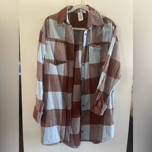 COLLUSION Brushed Check Mini Shirt Dress in Brown and Blue